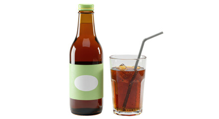 Isolated Soda Bottle and Glass with Ice