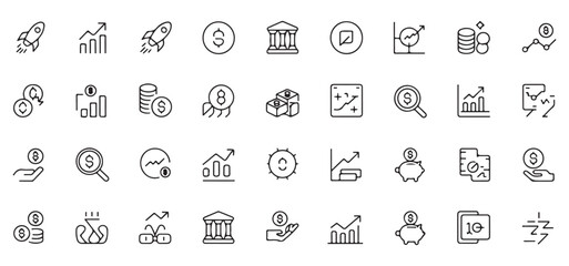 Business and Finance Growth Icons – Economy and Investment Symbols for Financial Projects and Reports