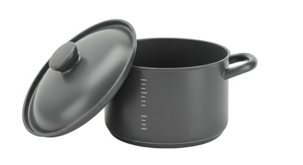 Isolated Black Cooking Pot with Lid