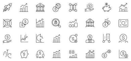 Economic and Business Icons – Financial Symbols Representing Investment, Profit, and Market Trends