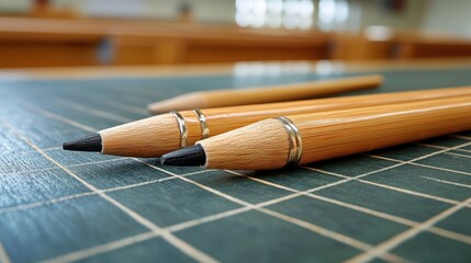 Wooden pencils on a green mat