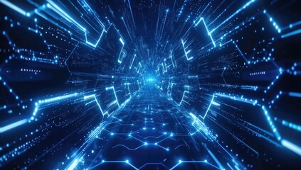 Digital tunnel of light, futuristic circuit pathway