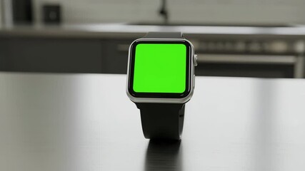 Smartwatch Green Screen Mockup on Kitchen Counter Display Technology Innovation Gadget Template UI
