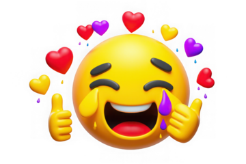 Happy crying emoji with thumbs up and hearts