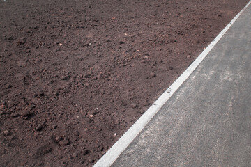 A curb separates the roadway from the curb on a summer day