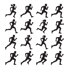 Runner Silhouette Icons – Black Female Runner Figures for Health, Sports, and Active Lifestyle Themes