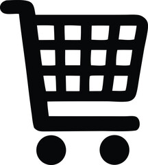 Simple black and white shopping cart icon illustration