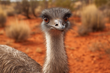 wild emu in australian red dirt outback desert