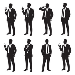 Male Business Icons – Various Poses of Businessmen in Suits with Phones for Professional Branding


