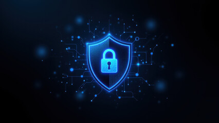 An icon depicting cyber security with a lock symbol set against a digital background.