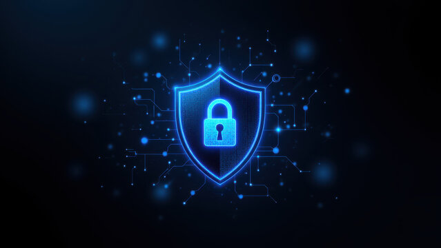 An icon depicting cyber security with a lock symbol set against a digital background.