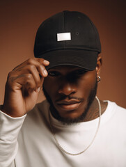 Minimalist Black Cap on Stylish Young Man With Confident Look