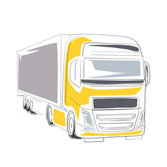 Transportation, yellow shipping truck, isolated vector illustration, flat design. cargo delivery