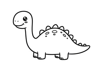 Naklejka premium Cartoon dinosaur drawing. It is a black and white outline image of a cute, friendly cartoon dinosaur, resembling a baby brontosaurus or sauropod. Vector sketch line art draw.