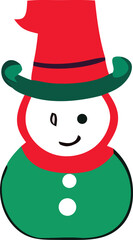 A whimsical illustration of a cheerful snowman wearing a festive red and green hat