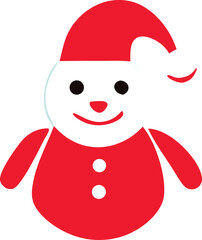 A cheerful cartoon snowman wearing a santa hat and red outfit