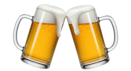 Isolated Two Beer Mugs Clinking