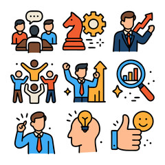 Business icon pack representing business success. Suitable for presentations, websites, print materials, and social media to enhance business visuals.