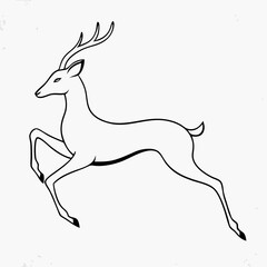 Line Art Drawing of a Leaping Deer with Antlers