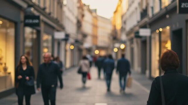 Busy shopping street scene urban location candid photography evening atmosphere depth of field viewpoint daily life concept