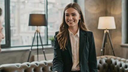 Business meeting handshake between professionals modern office setting corporate interaction bright interior focused perspective trust building - Powered by Adobe