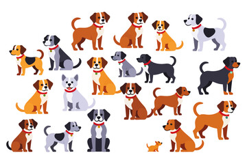 Cute Cartoon Dogs Clipart Collection - Diverse Dog Breeds Vector Illustration - Playful Puppy Icons for Graphic Design and Pet Lovers Projects