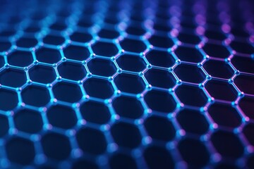 Naklejka premium Graphene structure showcasing hexagonal lattice arrangement with vivid blue and purple hues