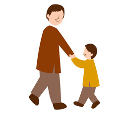 Father and Son Walking Together - Vector Illustration