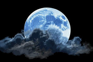 Obraz premium Dramatic Blue Moon Over Clouds at Night-Ethereal Moonlight Scene-Night Sky Photography-Celestial Beauty-Full Moon View