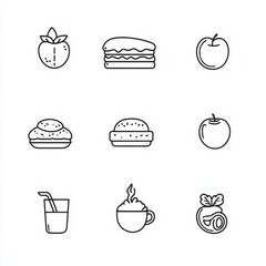 Collection of Simple Line Icons for Food and Drinks