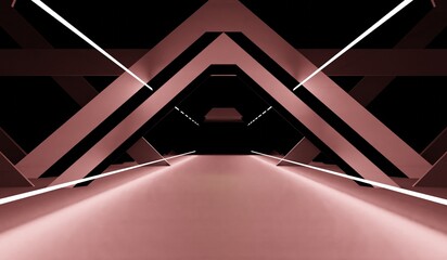 corridor, triangle, light pipe, neon light, tunnel, technology,3D illustration