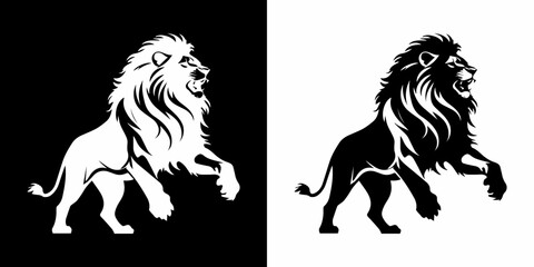 Obraz premium Lion Silhouette Vector Illustration in Black and White