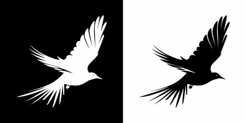 Bird Silhouette Vector Illustration in Black and White