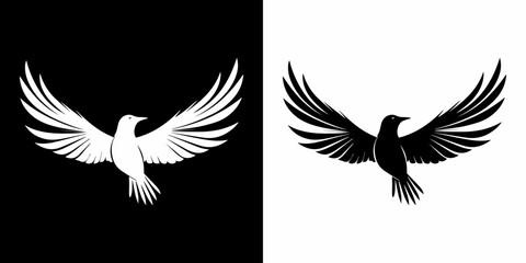 Bird Silhouette Vector Illustration in Black and White