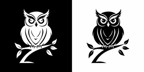 Owl Silhouette Vector Illustration in Black and White