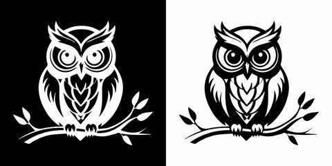 Owl Silhouette Vector Illustration in Black and White