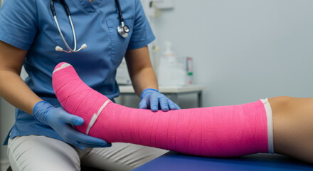 Patient receiving medical treatment for leg injury hospital medical image clinical environment close-up view healthcare concept