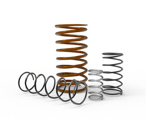 3D visualization of metal springs, for unfastening and compression on a transparent background, pdf.