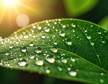 Morning dew on fresh green leaf nature photography close-up natural environment macro view tranquil concept