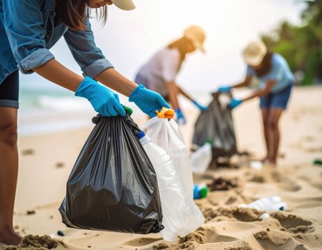 Beach cleanup event coastal area environmental action natural setting volunteer effort community engagement