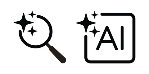 Obraz na płótnie Canvas Generative AI icon, containing search symbol with magic sparkle stars, search magnifying glass , Artificial intelligence sign, vector illustration