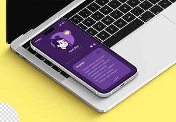 Phone Screen Mockup On Laptop Keyboard Web App Presentation