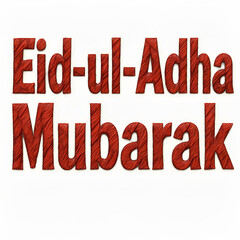 "Ultra-Realistic Eid-ul-Adha Mubarak Logo with Detailed Red Feather Texture on Pure White Background"