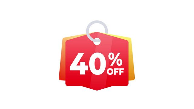 Animated 40 percent Off Discount Label on White and Green Screen Background
