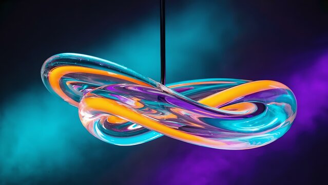 A galss sculpture 3D multicolor , black and blue background.