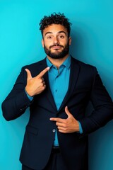 Portrait of Man in Suit with Hands Up