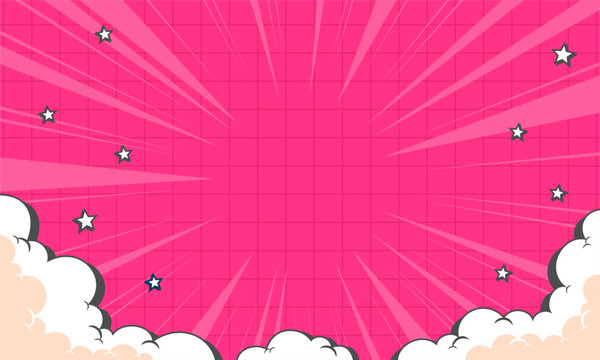Retro comic pink background with cloud and star
