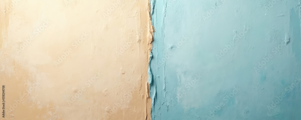 Poster two-tone textured backdrop with beige, light blue sections, split-screen effect for design projects,