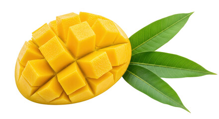Isolated Sliced Mango with Leaves