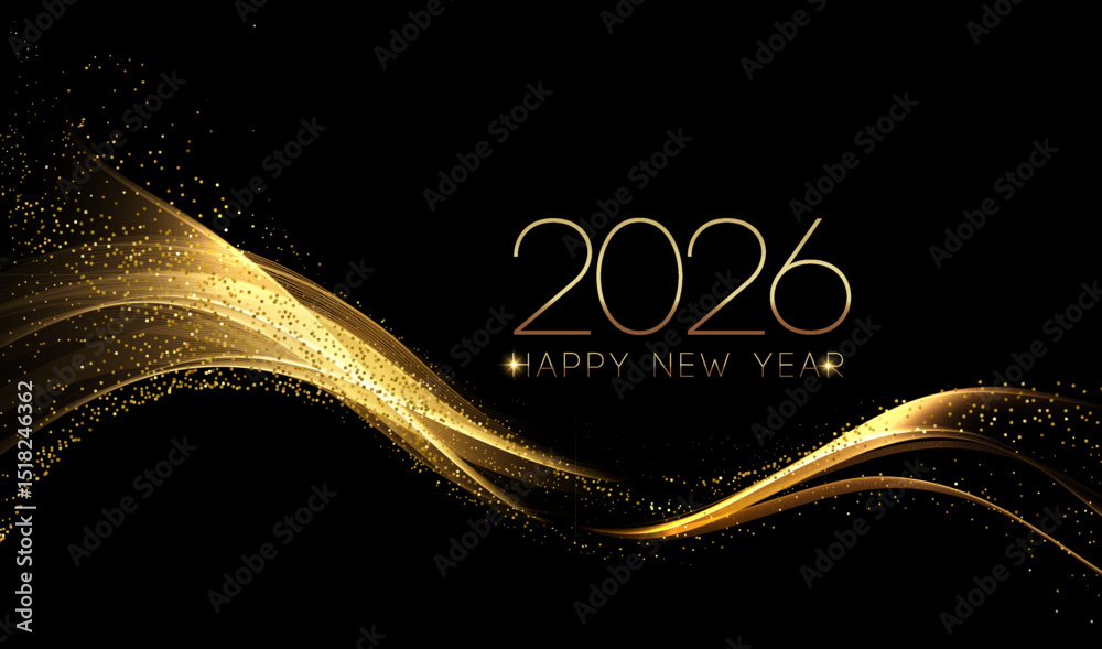 Poster merry christmas and happy new year abstract shiny color gold wave design element